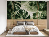 Dark Tropical Monstera Leaves Wall Mural - Peel & Stick Wallpaper