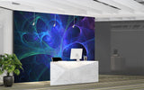Abstract Neon Fractal Peel and Stick Wallpaper – Futuristic Blue and Purple Wall Mural for Playroom, Bedroom, and Creative Spaces