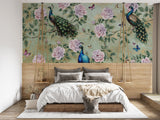 Self-Adhesive Wall Mural “Vintage Peacocks Among Roses” for Living Room