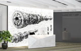 Self-Adhesive Wall Mural – Technical Engineering Drawing Wallpaper for Office