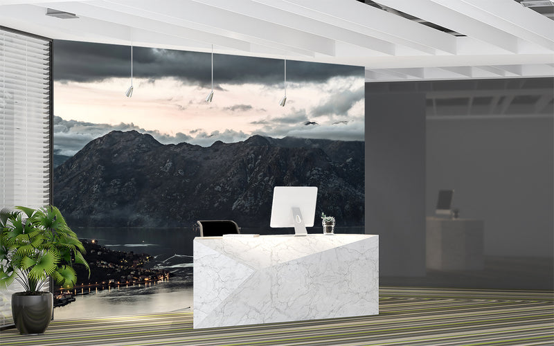 Nordic Design Peel and Stick Wall Mural Scandinavian Style Evening View of the Old Town of Kotor Bay from Mount Lovćen Print for Living Room, Office or Bedroom