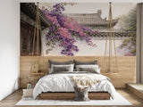 Peel and Stick Wallpaper Mural Blooming Bougainvillea Asian Courtyard for Bedroom