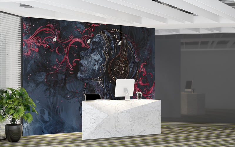Art Abstraction Wall Vinyl Wallpaper Peel and Stick Mural Sports Theme For Office, Hall, Gym "Cosmic Enjoyment Of Music"