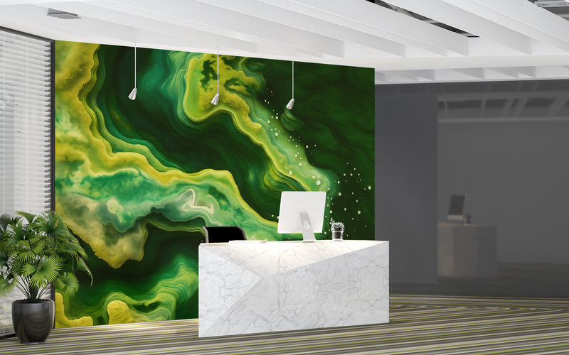 Bright Abstraction Self-Adhesive Wallpaper For Living Room, Bedroom, Office Dark Green Color Color Overflows ✨