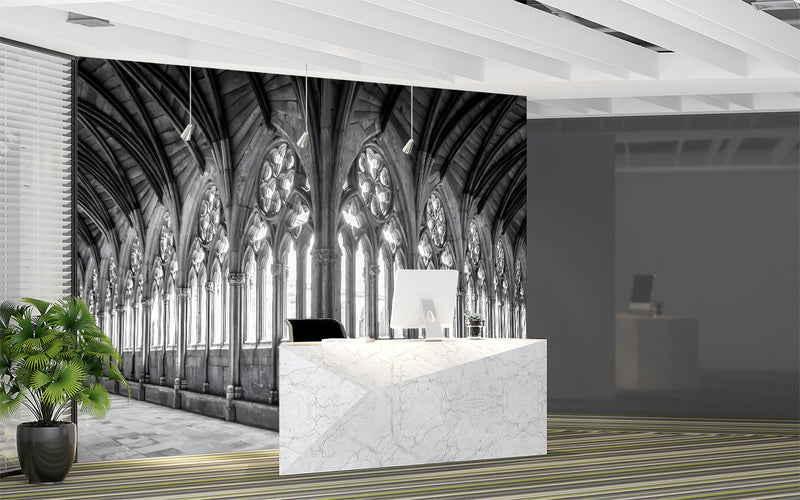 Non-Woven Black and White Wallpaper Lincoln Cathedral Interior – Large Architectural Wall Mural for Living Room, Office, and Bedroom