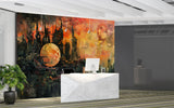 Futuristic Dystopian Cityscape Wall Mural – Surreal Sunset Abstract Peel and Stick Wallpaper, Living Room Art Print, Modern Office Design Decor