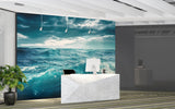 "Nature Print Modern Non-Woven Wallpaper for Bedroom, Lounge Area — 'Blue Sea Waves'"