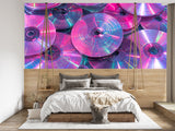 Retro Y2K Aesthetic CD Wall Mural - Neon Pink Iridescent Peel and Stick Wallpaper