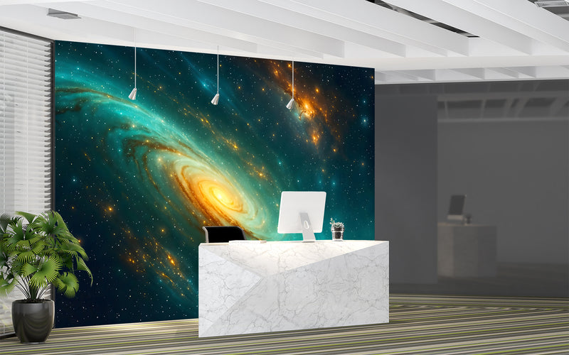 Wallpapers For Cosmic Design Vinyl Wallpaper Peel and Stick For Living Room, Hall, Art Design For Office "Spiral Galaxy In Radiance" Accent Wall 🌌✨