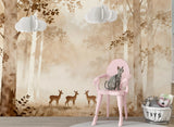 Forest Animals Wall Mural Peel and Stick Wallpaper for Kids’ Room Forest Design for Playroom Baby Deer Illustration Nursery Wall Art