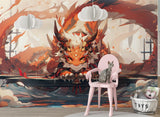 Anime Print Self-Adhesive Wallpaper For Whole Wall Animation Style For Kids Room, Living Room "Japanese Dragon Guardian" 🐉