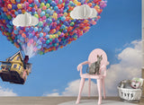 Floating House Balloon Wall Mural – Colorful Hot Air Balloon Peel and Stick Wallpaper