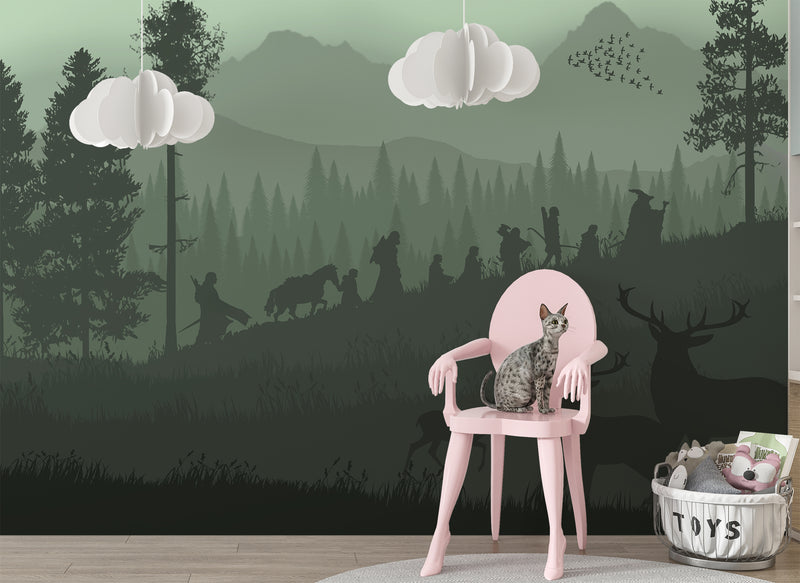 Self-adhesive wallpaper for a kids' room with a spirit of adventure and a magical atmosphere, accent wall art print "Silhouettes of Heroes" ✨