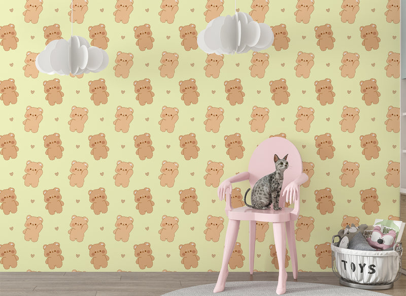 Cute Design For Kids Room Peel and Stick Mural, For Children’s Playroom, Kids Wallpaper ‘Teddy Bears’ 🐻