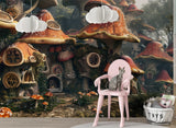 Fantasy Print for Kids Room, Non-Woven Wall Murals, Botanical Design “Mushroom City” for Children’s Playroom 🌿🍄