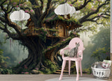 Children’s Dream Fantasy-Themed Mural Desing, Self-Adhesive Kids Wallpaper, Nursery Room Print, ‘Treehouse’ Wall Art