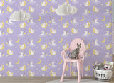 Non-Woven Wall Mural “Cute Bunnies on the Moon Catching Stars” – Magical Nursery Wallpaper