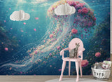 Non-Woven Wallpaper Ethereal Jellyfish Ocean Wall Mural Premium Marine Decor
