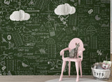 Wallpaper with formulas Math tasks design for kids’ room Peel and stick Mural Wall art Poster Educational zone or school print 📘