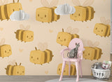 Cute Wall Murals for Kids Room, Self-Adhesive Full Wall Wallpaper “Rectangular Bees” Print for Playroom, Children’s Art for Nursery 🐝✨