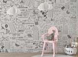 Graphic wallpaper Science theme Mathematical wallpaper Full wall peel and stick mural for kids’ room or living room Educational space print Gray background "Mathematical Formulas" 🧮