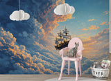 Non-Woven Wall Mural for Kids Room – Flying Ship Fairy Tale Print