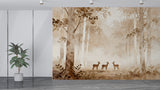 Forest Animals Wall Mural Peel and Stick Wallpaper for Kids’ Room Forest Design for Playroom Baby Deer Illustration Nursery Wall Art