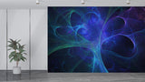 Abstract Neon Fractal Peel and Stick Wallpaper – Futuristic Blue and Purple Wall Mural for Playroom, Bedroom, and Creative Spaces