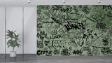 Self-Adhesive Green Graffiti Wall Mural for Gaming Room – Modern Urban Interior Design Decor