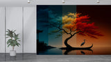 Non-woven photo wallpaper ‘Japanese Seasonal Tree’ — Conceptual art print for bedroom and hall, an elegant interior design choice for modern spaces and venues