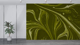 Olive Green Abstract Marble Wall Mural – Modern Minimalist Peel and Stick Wallpaper for Living Room & Bedroom