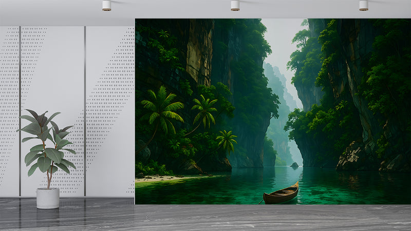Art Wallpaper For The Whole Wall, Peel and Stick Wall Mural For Office, Print For Living Room, Poster For Bedroom "Mysterious Tropical Passage" 🌿