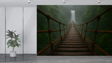 Natural Print "Bridge Into The Mist Toward The Waterfall" Brutal Wall Art Self-Adhesive Wallpaper For Living Room, Office, Adventure Lovers 🏞️