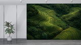 Lush Green Rice Terraces Aerial View – Peel and Stick Wall Mural Nature Landscape Wallpaper