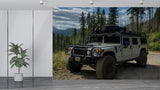 Peel and Stick Wallpaper Off-Road Hummer in the Forest – Realistic Off-Road Print Wall Mural for Garage, Office, and Kids’ Room