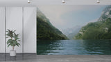 Split Mountains in the Sea Wall Mural Self-Adhesive Wallpaper for Living Room Natural Print for Office Design for Relaxation Area 🌊