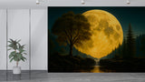 Natural Print Peel and Stick Mural For Living Room, Bedroom Office Poster "Mysterious Glow Of The Full Moon Over The Lake"