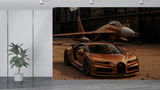 Car in bronze color Self-adhesive wall mural for workshop, office, study, or hall stylish wall mural "Sports car and fighter jet in a unified color scheme" ✈️🚗