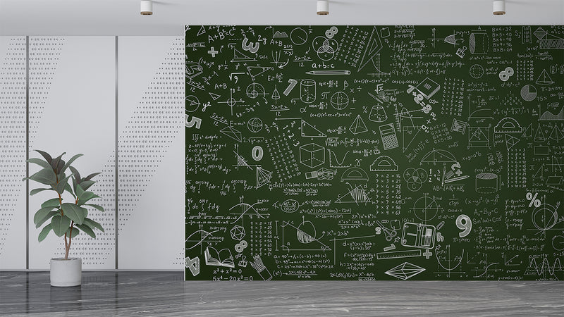 Wallpaper with formulas Math tasks design for kids’ room Peel and stick Mural Wall art Poster Educational zone or school print 📘