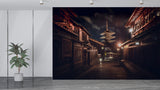 Peel and Stick Wallpaper Japanese Night Street – Vintage Japanese Print for Bedroom and Living Room | Japanese Street Wall Mural