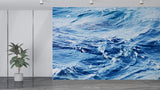 Peel and Stick Wall Mural for Living Room – Blue Ocean Waves Refreshing Design