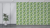 Green Leaf Geometric Pattern Wall Mural – Modern Botanical Traditional Wallpaper, Seamless Nature Wall Design