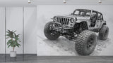 Off-Road Blueprint Wall Mural – Peel and Stick Technical Drawing Wallpaper for Garage & Office