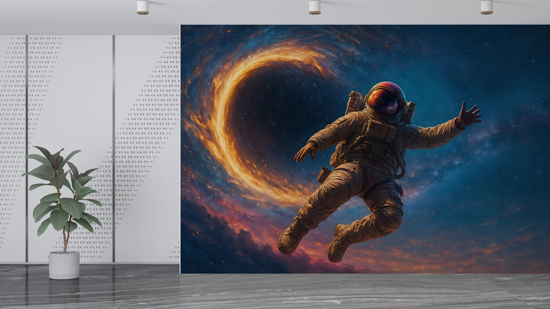 Bright Self-Adhesive Wallpapers For Bedroom, Living Room. Art Print For A Teenager's Room, Feature Wall Poster "Astronaut In The Galaxy Vortex" 👨‍🚀