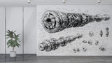 Self-Adhesive Wall Mural – Technical Engineering Drawing Wallpaper for Office