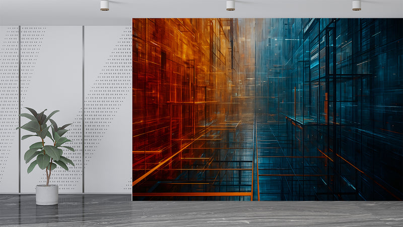 Colorful Abstraction Art Wall Peel And Stick Wallpaper Accent Wall Office Design Print For Gym "Urban Geometry Of Light" 💡