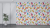 Colorful Tropical Parrot Pattern Desing Peel and Stick Wall Mural for Living room – Watercolor Style Print in Red, Blue, Yellow & Green