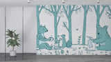 Cute Cartoon Illustration Bear Family Having Picnic in the Woods – Peel and Stick Wall Mural for Kids Room & Nursery