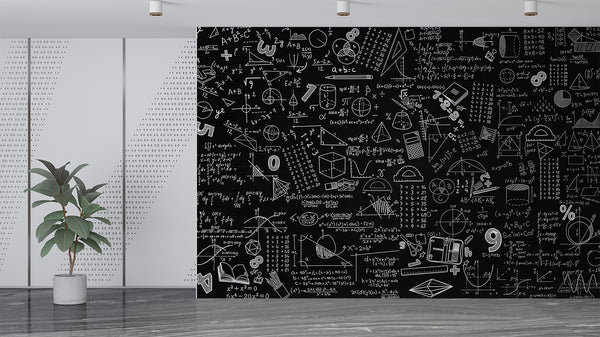Brutal background Non-woven wallpaper for office Educational print for teen’s room Dark wall with mathematical formulas Full wall art Unique wallpaper ⚙️