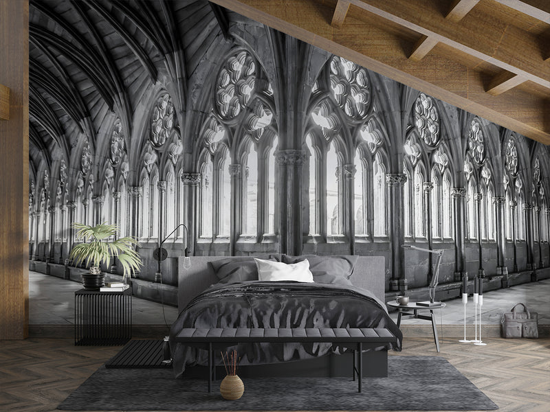 Non-Woven Black and White Wallpaper Lincoln Cathedral Interior – Large Architectural Wall Mural for Living Room, Office, and Bedroom